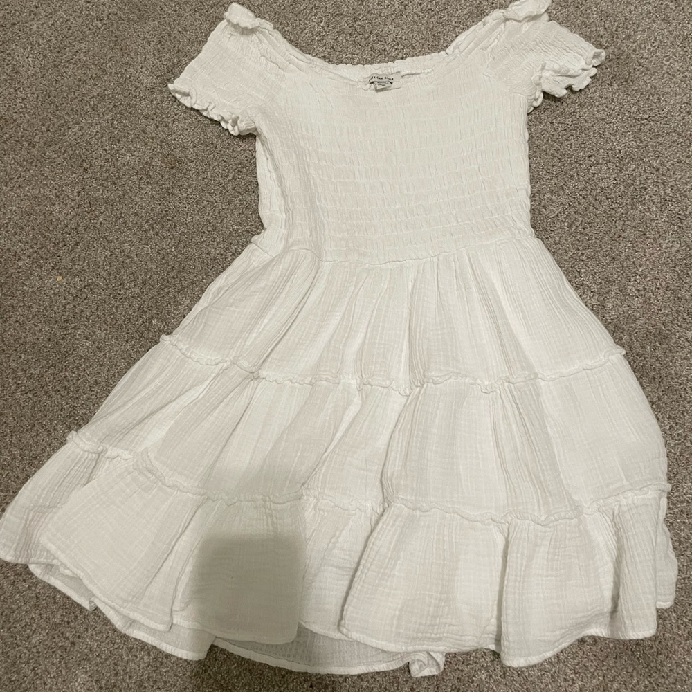 American Eagle Outfitters White Smocked Tiered Mini Dress